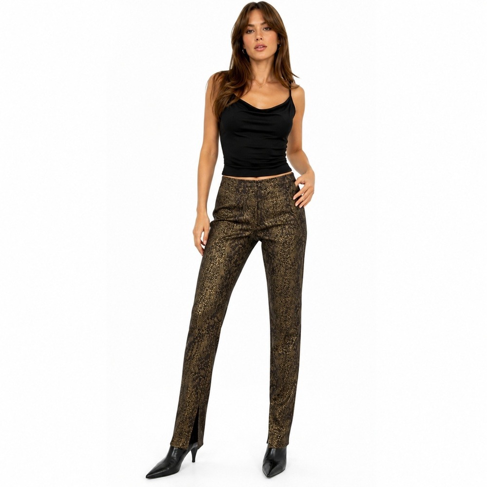Y2K Cache Women's Trousers Metallic Bronze Snake Print High Rise Sz 6